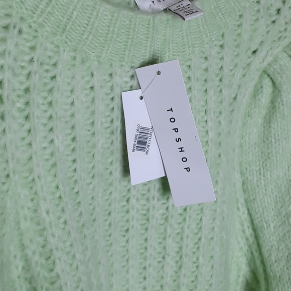 Topshop Pleated Sleeve Sweater Cropped Crewneck Pullover Pastel Mint Green - Picture 3 of 5